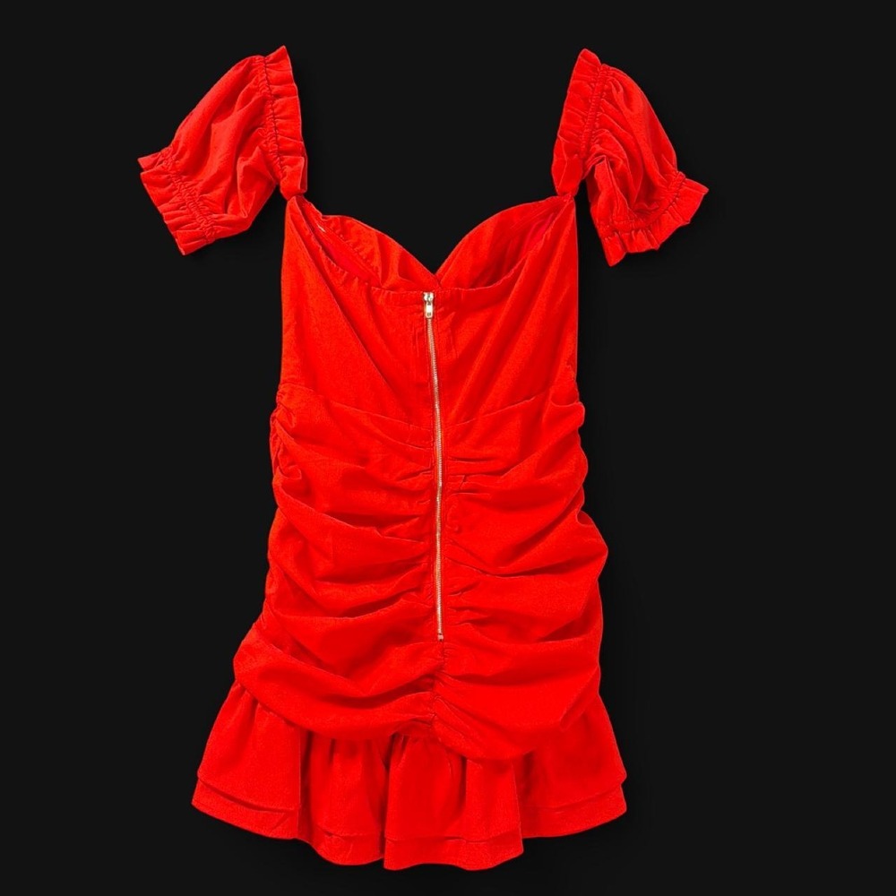 MABLE Red Ruched Mini Dress – Size Small - Picture 4 of 6